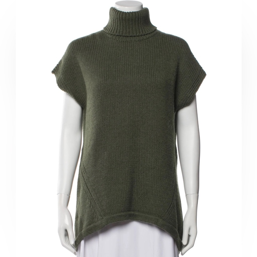 Derek Lam Cashmere Knit Green Turtleneck Short Sleeve Chunky Sweater Size Large